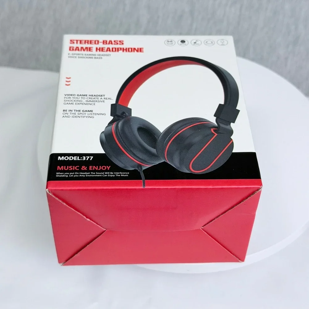 Stereo-Bass Game Headphone Model 377 E-Sports Gaming Headset Black Red Wired